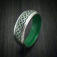 Cobalt Chrome Ring with Infinity Knot Milled Celtic Design and Cerakote Inlays and Interior Cerakote Sleeve Custom Made Band