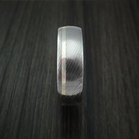 Damascus Steel Ring with 14k White Gold Inlay and Hardwood Interior Sleeve Custom Made Band