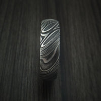 Kuro Damascus Steel Ring with Hardwood Sleeve Custom Made Band