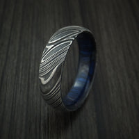 Kuro Damascus Steel Ring with Hardwood Sleeve Custom Made Band
