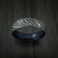 Kuro Damascus Steel Ring with Hardwood Sleeve Custom Made Band