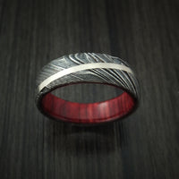 Kuro Damascus Steel Diagonal 14K White Gold Ring Wedding Band Wood Sleeve Custom Made
