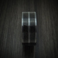 Black Zirconium Dinosaur Bone Men's Ring with Hardwood Sleeve
