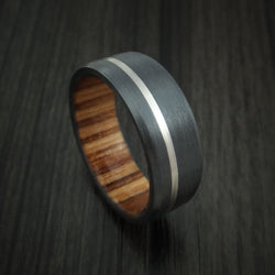 Black Zirconium Ring with Platinum Inlay and Hardwood Sleeve