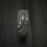 Damascus Steel Ring with Rock Hammer Finish and Anodized Titanium Sleeve Custom Made