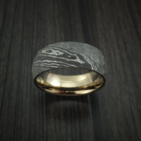 Damascus Steel Ring with Rock Hammer Finish and Anodized Titanium Sleeve Custom Made
