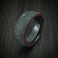 Black Zirconium Tree Bark Finish Men's Ring with Edge Stone Inlays