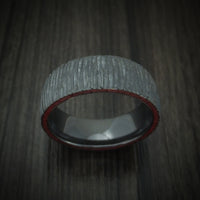 Black Zirconium Tree Bark Finish Men's Ring with Edge Stone Inlays
