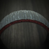 Black Zirconium Tree Bark Finish Men's Ring with Edge Stone Inlays