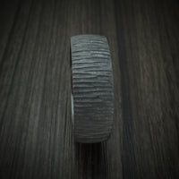 Black Zirconium Tree Bark Finish Men's Ring with Edge Stone Inlays