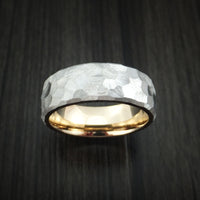 Cobalt Chrome and 14K Yellow Gold Sleeve Ring Rock Hammer Finish Custom Made Band