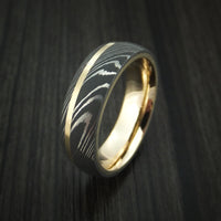 Damascus Steel 14K Yellow Gold Ring Wedding Band Custom Made