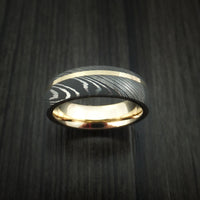 Damascus Steel 14K Yellow Gold Ring Wedding Band Custom Made