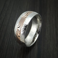 Kuro Damascus Steel and 14K Rose Gold Mokume Shakudo Gane Inlay Custom Made Band