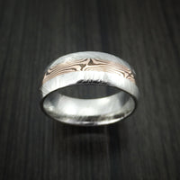Kuro Damascus Steel and 14K Rose Gold Mokume Shakudo Gane Inlay Custom Made Band