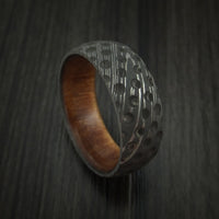 Damascus Steel Golf Ball Dimpled Ring with Kauri Wood Sleeve Custom Made
