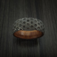Damascus Steel Golf Ball Dimpled Ring with Kauri Wood Sleeve Custom Made