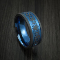 Black Titanium Anodized Celtic Irish Claddagh Ring Hands Clasping Heart Band Carved
