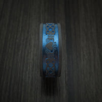 Black Titanium Anodized Celtic Irish Claddagh Ring Hands Clasping Heart Band Carved