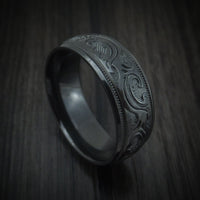 Black Titanium or Black Zirconium Custom Men's Ring with Floral Design