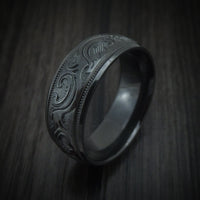 Black Titanium or Black Zirconium Custom Men's Ring with Floral Design