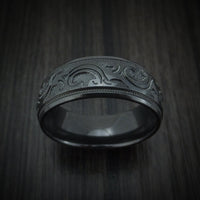 Black Titanium or Black Zirconium Custom Men's Ring with Floral Design