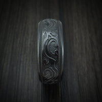Black Titanium or Black Zirconium Custom Men's Ring with Floral Design