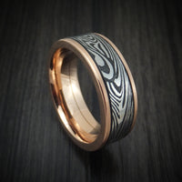 Rose Gold and Sunset Kuro Damascus Steel Men's Ring Custom Made