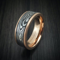 Rose Gold and Sunset Kuro Damascus Steel Men's Ring Custom Made