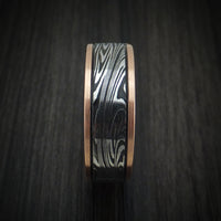 Rose Gold and Sunset Kuro Damascus Steel Men's Ring Custom Made