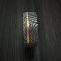 Damascus Steel and 14k Rose Gold Ring with Hazelnut Hardwood Sleeve Custom Made Band