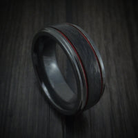 Black Titanium or Black Zirconium Custom Men's Ring with Forged Carbon Fiber and Cerakote Accents