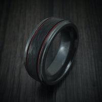 Black Titanium or Black Zirconium Custom Men's Ring with Forged Carbon Fiber and Cerakote Accents