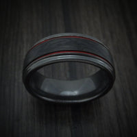 Black Titanium or Black Zirconium Custom Men's Ring with Forged Carbon Fiber and Cerakote Accents