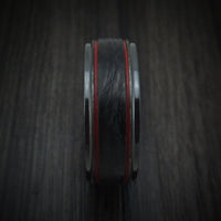 Black Titanium or Black Zirconium Custom Men's Ring with Forged Carbon Fiber and Cerakote Accents