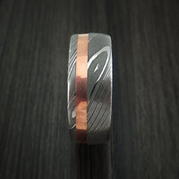 Damascus Steel Ring with Copper Inlay and Anodized Titanium Interior Sleeve Custom Made Band