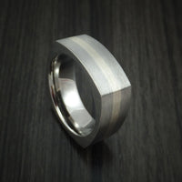 14K White Gold and Titanium Ring Square Band any Sizing from 3-22