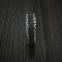 Damascus Steel and Carbon Fiber Ring Custom Made Band with Anodized Blue Titanium Interior