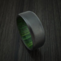 Black Titanium or Black Zirconium Custom Men's Ring with Jade Wood Hardwood Sleeve