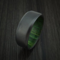 Black Titanium or Black Zirconium Custom Men's Ring with Jade Wood Hardwood Sleeve