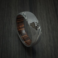 Damascus Steel Band with Ziriciote Hardwood Sleeve and Custom Elk Engraving Hunter's Band