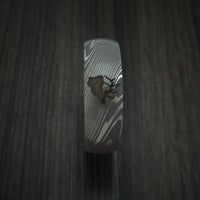 Damascus Steel Band with Ziriciote Hardwood Sleeve and Custom Elk Engraving Hunter's Band