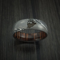 Damascus Steel Band with Ziriciote Hardwood Sleeve and Custom Elk Engraving Hunter's Band