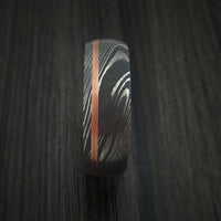 Damascus Steel Ring with Copper Inlay and Anodized Titanium Interior Sleeve Custom Made Band