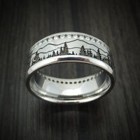 Cobalt Chrome Eternity Lab Diamond Men's Ring with Spruce Pine Trees and Mountain Design