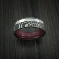Damascus Steel Band with Platinum and Purple Heart Wood Sleeve Custom Made