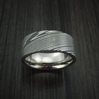 Damascus Steel Ring with Titanium Sleeve Custom Made Band