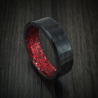 Carbon Fiber And Red Sparkle Sleeve Men's Ring Custom Made