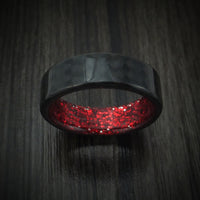 Carbon Fiber And Red Sparkle Sleeve Men's Ring Custom Made