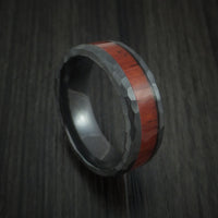 Black Zirconium Rock Hammered Padauk Hard Wood Ring Custom Made Band